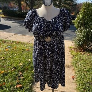SHEIN Dark Blue White Floral Short Sleeve Dress Women’s Plus Size 4XL